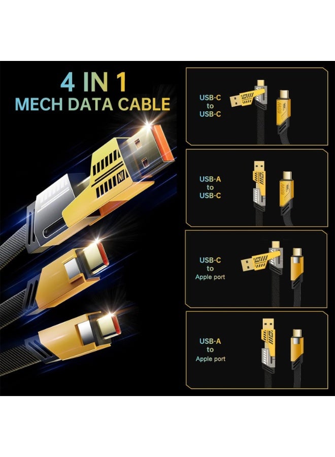 ايساجر كابل شحن سريع 4 في 1 بمنفذ USB-C مزدوج ومنفذ USB-A، يدعم الشحن السريع PD بقدرة 65 واط، كابل شحن مضفر مسطح ومقاوم للتشابك - Image 3